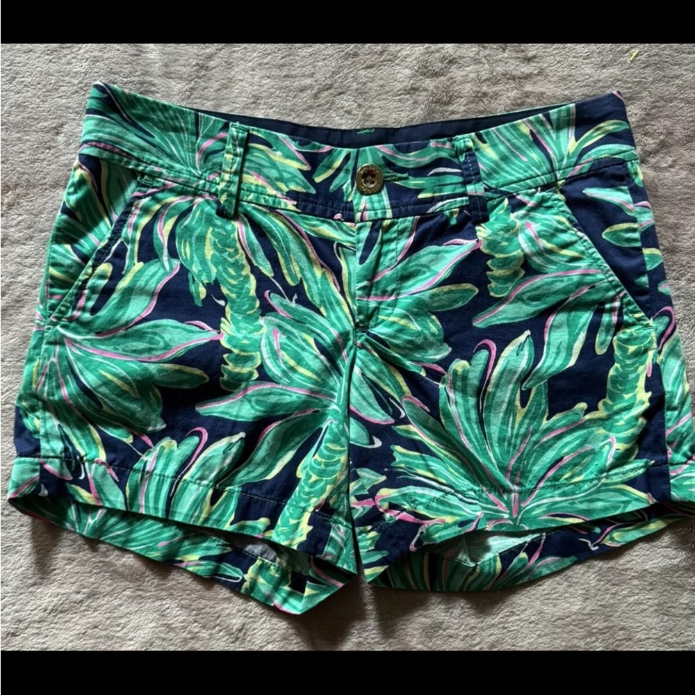 Lilly Pulitzer Women's The Callahan Short Blue‎ Green Palm Trees Tropical Size 0